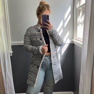 J. McLaughlin Boucle Tweed Long Line Walker Jacket Coat small